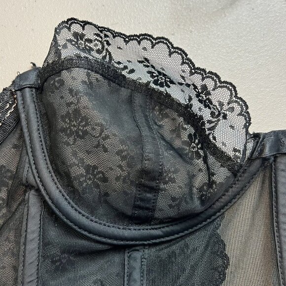 Vintage Warner Merry Widow Anemone Black Floral Sheer Corset 34B - Picture 7 of 16